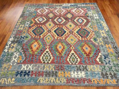 Kilim 8X10 Flatweave Reversible Multicolor Wool Rug # 13550