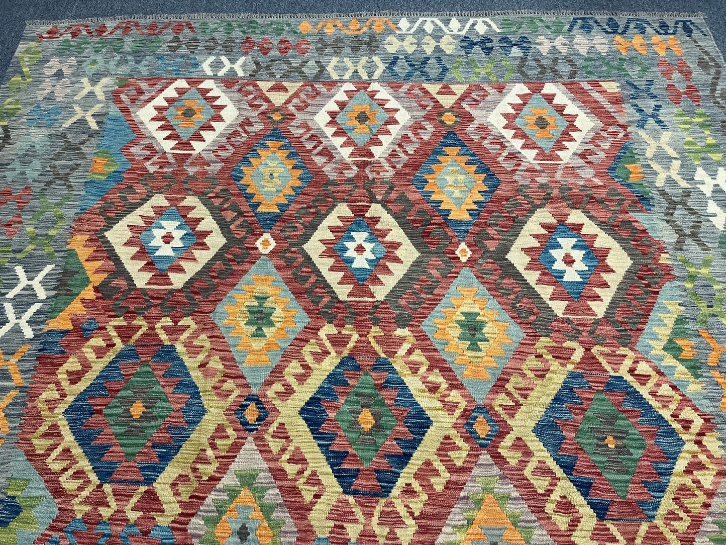 Kilim 8X10 Flatweave Reversible Multicolor Wool Rug # 13550