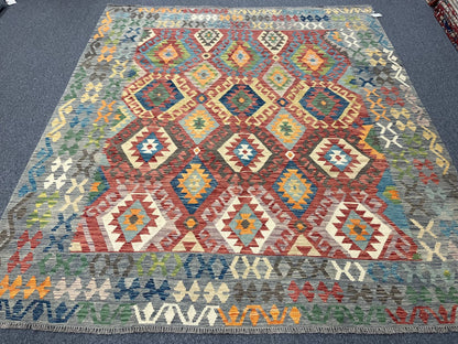 Kilim 8X10 Flatweave Reversible Multicolor Wool Rug # 13550