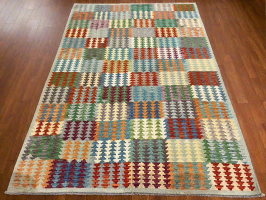 Kilim Flatweave 7X10 Reversible Multicolor Wool Rug # 13574