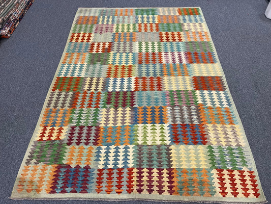 Kilim Flatweave 7X10 Reversible Multicolor Wool Rug # 13574