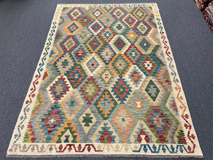 Kilim 6X9 Flatweave Reversible Multicolor Wool Rug # 13572