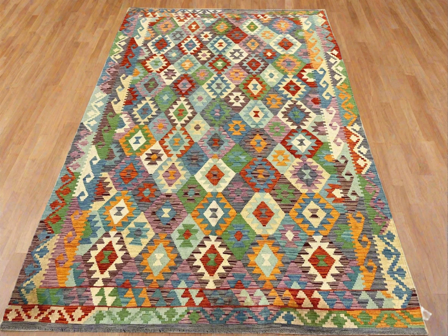 Kilim Flatweave 7X10 Reversible Multicolor Wool Rug # 13573