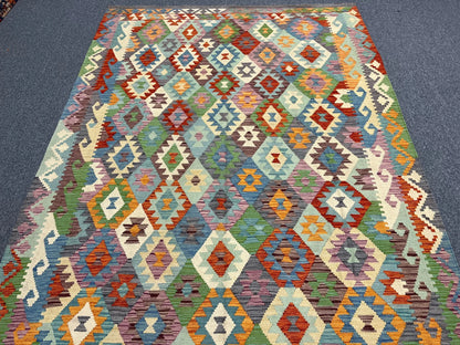 Kilim Flatweave 7X10 Reversible Multicolor Wool Rug # 13573