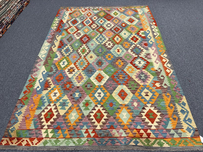 Kilim Flatweave 7X10 Reversible Multicolor Wool Rug # 13573