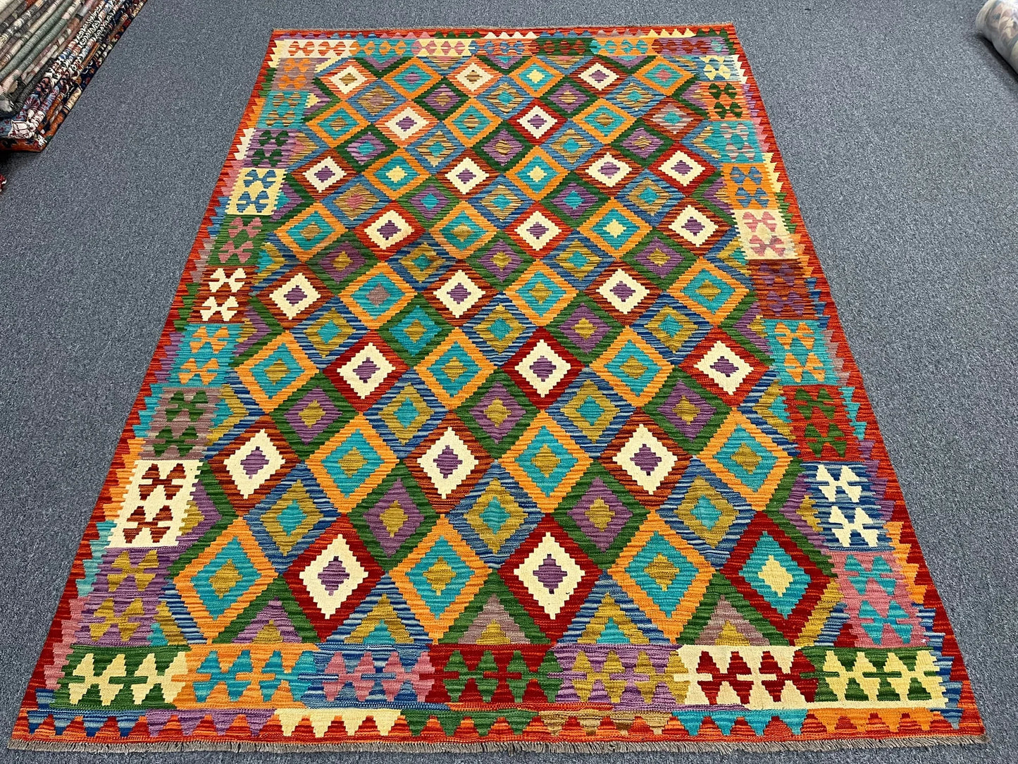 Flatweave 7X10 Kilim Reversible Multicolor Wool Rug # 13569