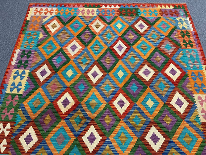 Flatweave 7X10 Kilim Reversible Multicolor Wool Rug # 13569