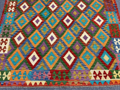 Flatweave 7X10 Kilim Reversible Multicolor Wool Rug # 13569