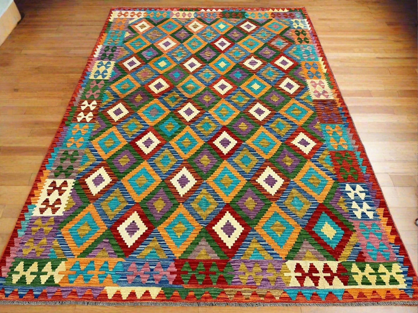 Flatweave 7X10 Kilim Reversible Multicolor Wool Rug # 13569