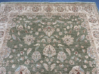 Oushak Chobi Soft Green 9X12 Handmade Wool Rug # 13575