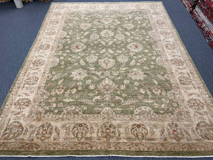 Oushak Chobi Soft Green 9X12 Handmade Wool Rug # 13575