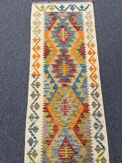 Flatweave Reversible Kilim 2' 6"X8' Multicolor Wool Rug # 13533