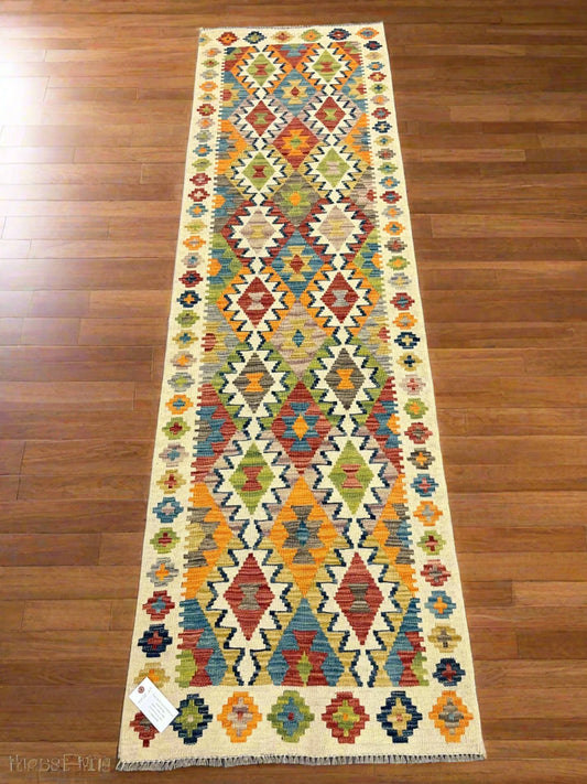 Flatweave Reversible Kilim 2' 6"X9' Multicolor Wool Rug # 13534