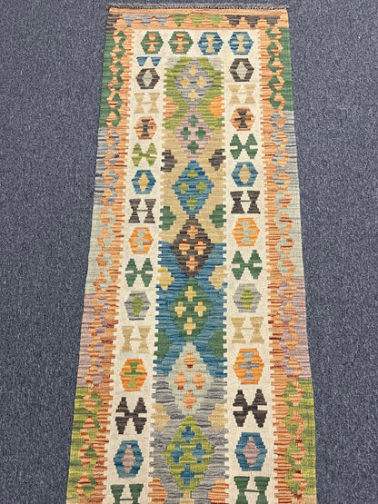 Flatweave Reversible Kilim 2' 4"X9' Multicolor Wool Rug # 13535