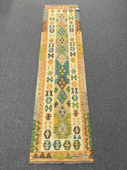 Flatweave Reversible Kilim 2' 4"X9' Multicolor Wool Rug # 13535