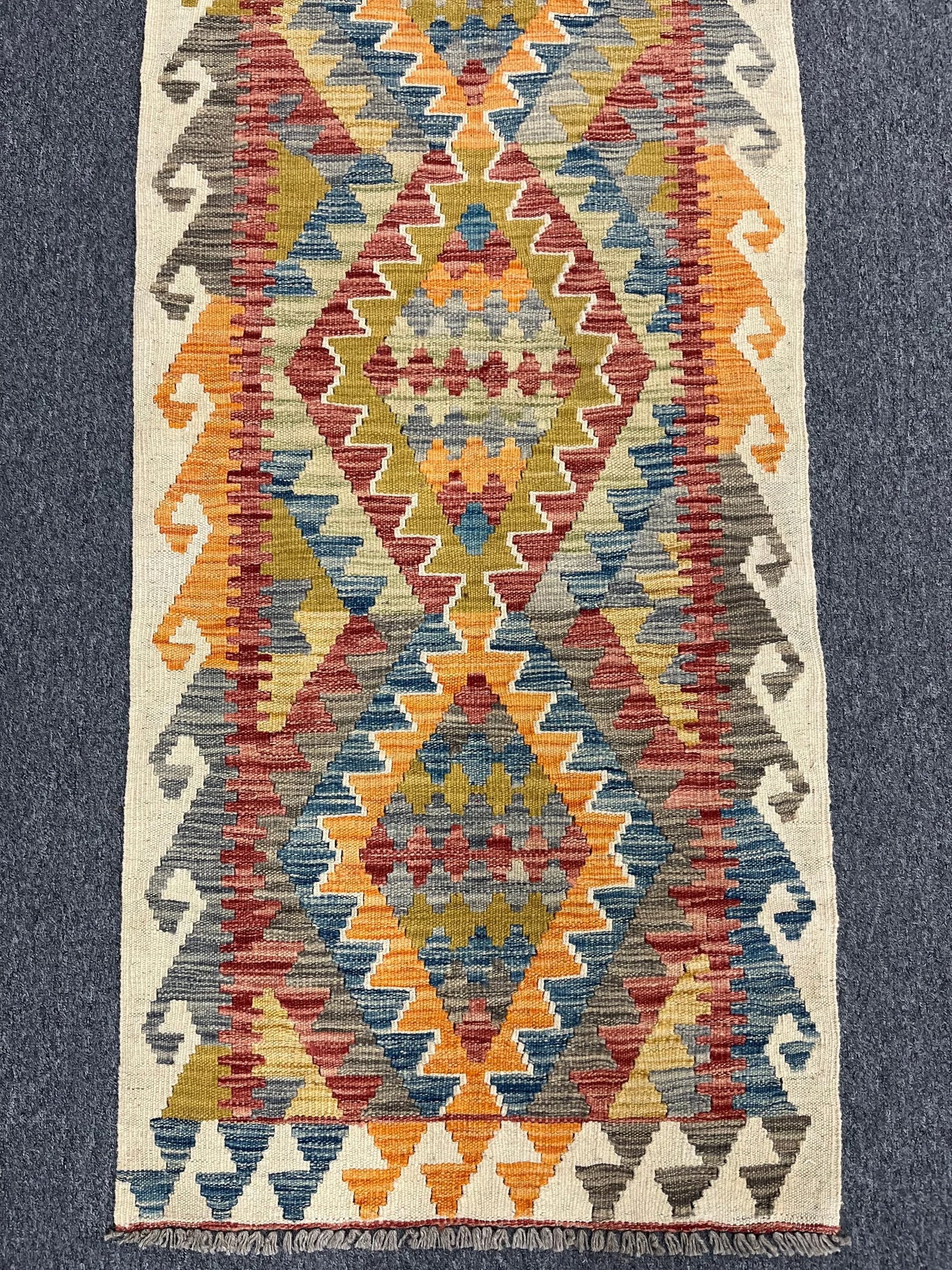 Flatweave Reversible Kilim 2' 4"X9' Multicolor Wool Rug # 13538