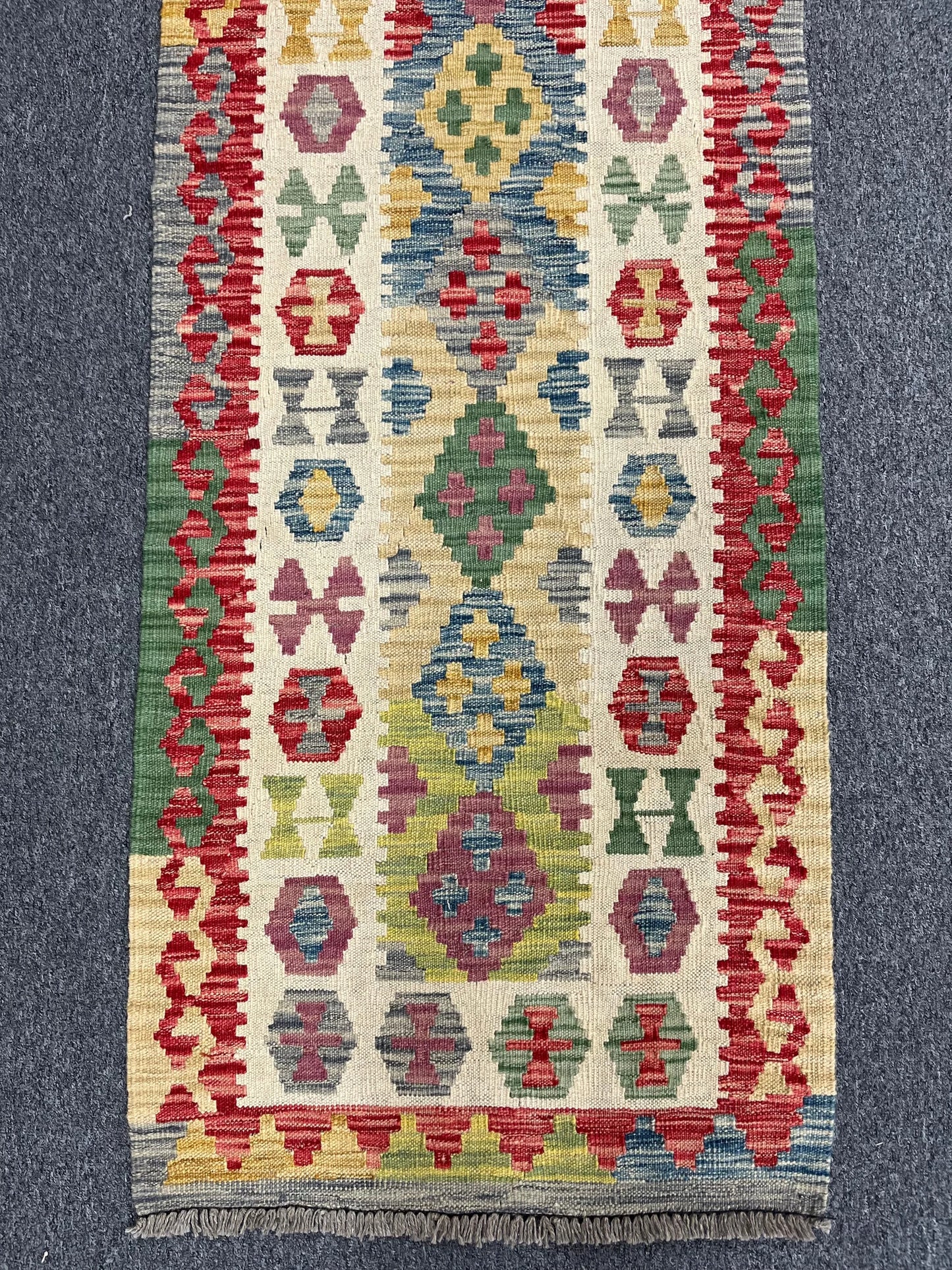 Flatweave Reversible Kilim 2' 4"X9' Multicolor Wool Rug # 13539