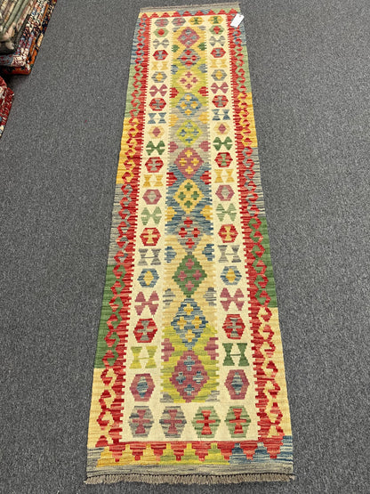 Flatweave Reversible Kilim 2' 4"X9' Multicolor Wool Rug # 13539