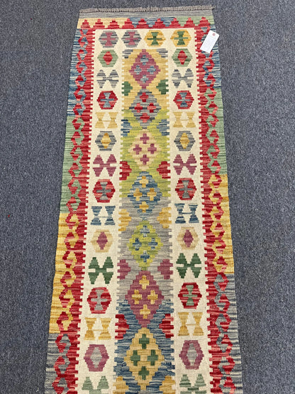 Flatweave Reversible Kilim 2' 4"X9' Multicolor Wool Rug # 13539