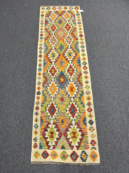 Flatweave Reversible Kilim 2' 7"X9' Multicolor Wool Rug # 13540