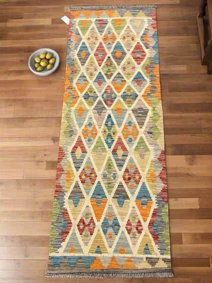 Flatweave Reversible Kilim 2' 5"X7' Multicolor Wool Rug # 13541