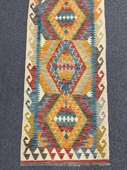 Flatweave Reversible Kilim 2' 6"X9' Multicolor Wool Rug # 13548