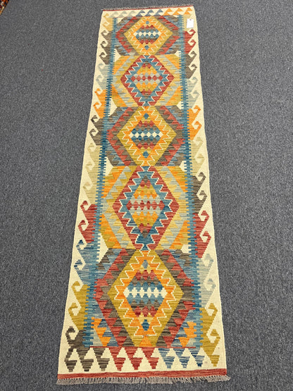 Flatweave Reversible Kilim 2' 6"X9' Multicolor Wool Rug # 13548