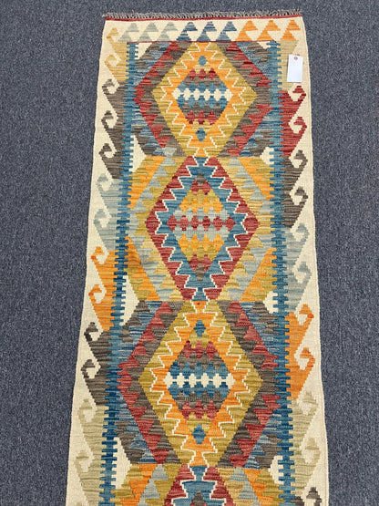 Flatweave Reversible Kilim 2' 6"X9' Multicolor Wool Rug # 13548