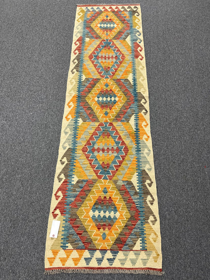 Flatweave Reversible Kilim 2' 6"X9' Multicolor Wool Rug # 13548