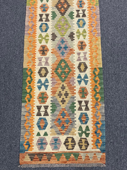 Flatweave Reversible Kilim 2' 7"X9' Multicolor Wool Rug # 13542