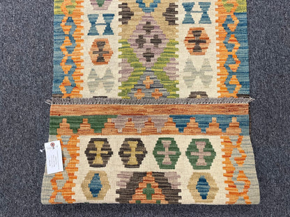 Flatweave Reversible Kilim 2' 7"X9' Multicolor Wool Rug # 13542