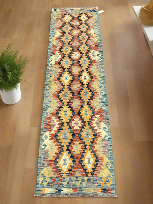 Flatweave Reversible Kilim 2' 6"X9' Multicolor Wool Rug # 13545