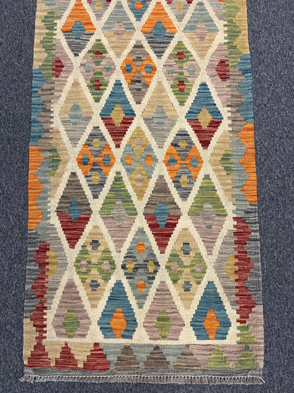 Flatweave Reversible Kilim 2' 5"X7' Multicolor Wool Rug # 13547