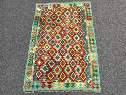 Kilim 4X6 Flat Weave Reversible Multicolor Wool Rug # 13510