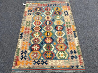 Kilim 4X6 Flat Weave Reversible Multicolor Wool Rug # 13500