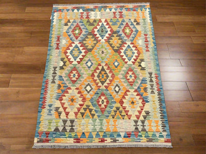 Kilim 4X6 Flat Weave Reversible Multicolor Wool Rug # 13501