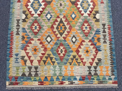 Kilim 4X6 Flat Weave Reversible Multicolor Wool Rug # 13501