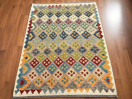 Kilim 4X6 Flat Weave Reversible Multicolor Wool Rug # 13499