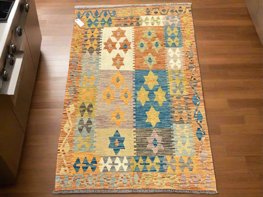 Kilim 4X6 Flat Weave Reversible Multicolor Wool Rug # 13498