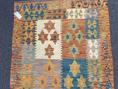 Kilim 4X6 Flat Weave Reversible Multicolor Wool Rug # 13498