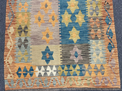 Kilim 4X6 Flat Weave Reversible Multicolor Wool Rug # 13498