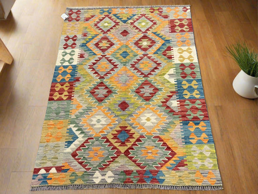 Kilim 4X6 Flat Weave Reversible Multicolor Wool Rug # 13496