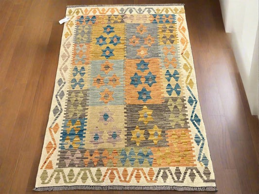 Kilim 4X6 Flat Weave Reversible Multicolor Wool Rug # 13497