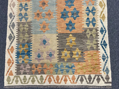 Kilim 4X6 Flat Weave Reversible Multicolor Wool Rug # 13497