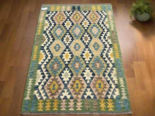 Kilim 4X6 Flat Weave Reversible Multicolor Wool Rug # 13495