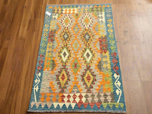 Kilim 4X6 Flat Weave Reversible Multicolor Wool Rug # 13494