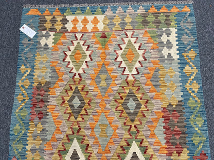 Kilim 4X6 Flat Weave Reversible Multicolor Wool Rug # 13494