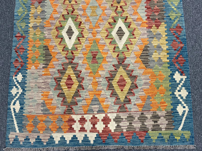 Kilim 4X6 Flat Weave Reversible Multicolor Wool Rug # 13494