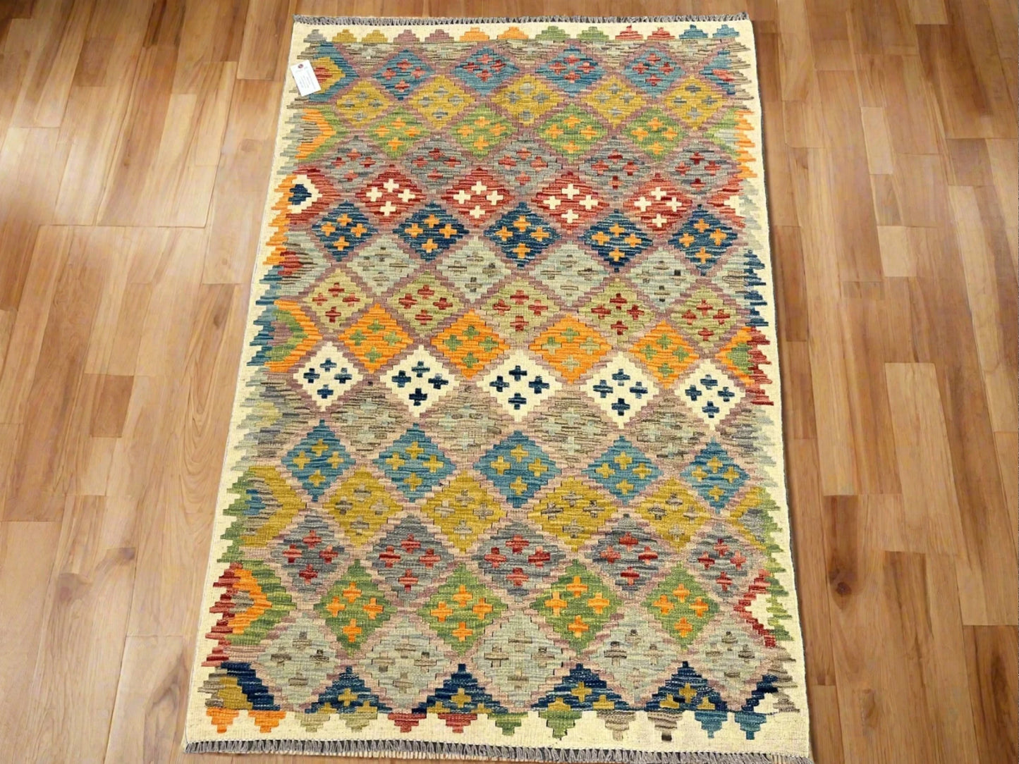 Kilim 4X6 Flat Weave Reversible Multicolor Wool Rug # 13509