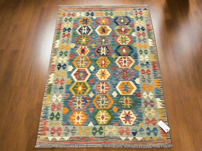 Kilim 4X6 Flat Weave Reversible Multicolor Wool Rug # 13511